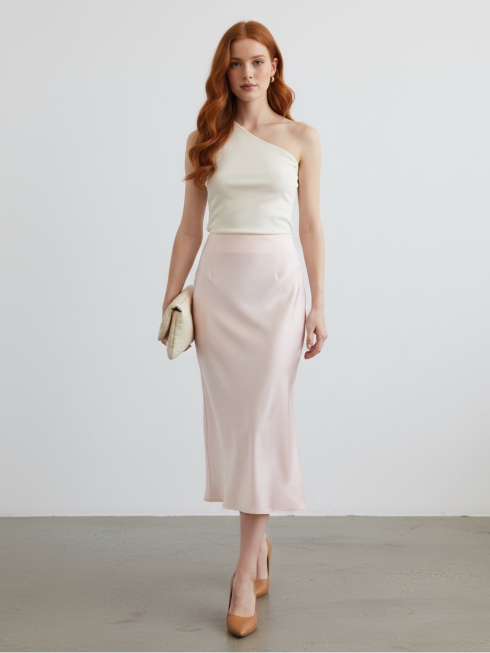 1111 • Strawberries & Cream Thick Satin Bias Cut Long Skirt